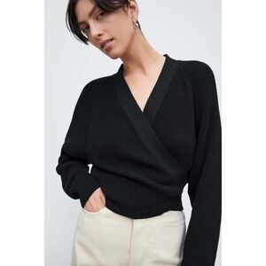 KOWTOW Composure Ribbed Wrap Cardigan Black Size M Balletcore Minimalist Office
